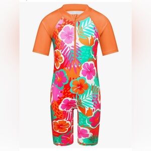 Girls Tropical Floral Short Sleeve Swimsuit – Size 10ANS (Fits U.S. 10) NWT